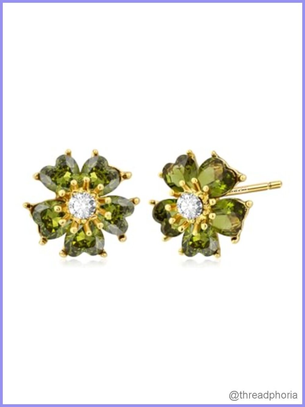 14k Gold Plated Cubic Zirconia Flower Stud Earrings